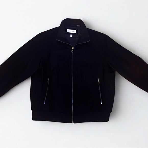 Calvin Klein Black Wool Bomber Jacket Men’s L – Quilted Lining - Picture 3 of 8